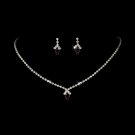 Silver Amethyst Rhinestone Necklace Earring Set