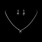 Silver Navy Crystal Rhinestone Necklace Earring Set