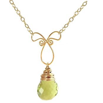 NEW 14k Gold Lemon Quartz Necklace Pendant