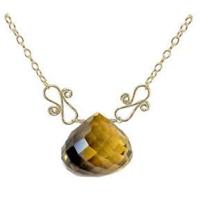 NEW 14k Gold Whisky Quartz Necklace Pendant