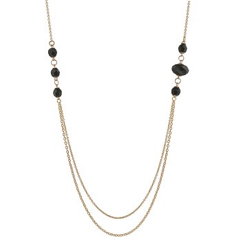 NEW 14K Gold Double Chain Onyx Beads Necklace