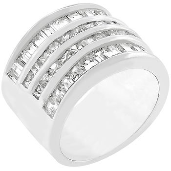White Gold 4 Rows Cubic Zirconia Silver Ring