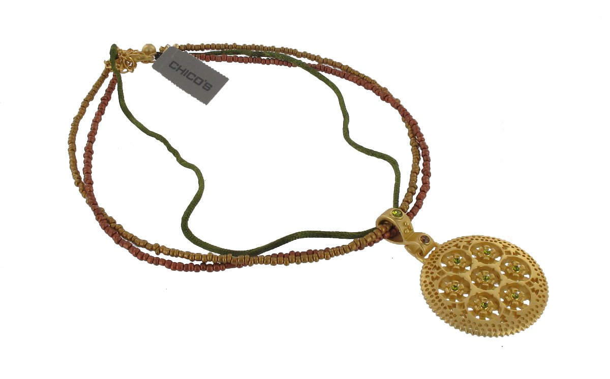 Collier Chico's 7 Brins - Perles Bronze Et Marron - Longueur 14-17" - Neuf Sans Boîte