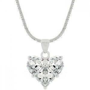 NEW White Gold CZ Heart Pendant Necklace