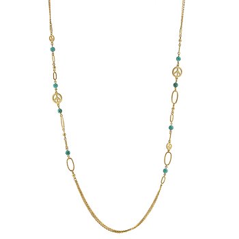 New 14K Gold Peace Charm Turquoise Fashion Necklace