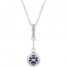 NEW White Gold Silver CZ Lavender Pendant Necklace
