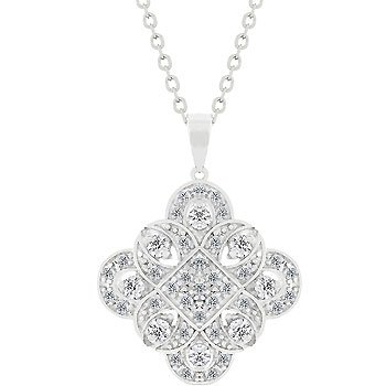 NEW White Gold Silver Edwardian Pendant Necklace