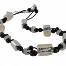 Chicos NEW Silvertone Black Clear Bead Necklace