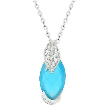 NEW White Gold Aqua Marquise Pendant Necklace
