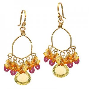 Calico Juno 14k Gold Pink Ruby Amber Earrings