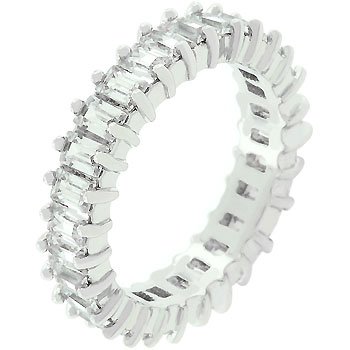 NEW White Gold Silver Baguette CZ Enternity Ring