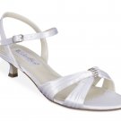 White Satin Dyeable Sandal Low Heel Shoes Wide