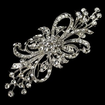 Vintage Silver Crystal Bridal Brooch Pin Hair Clip