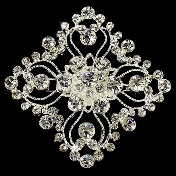 Silver Vintage Square Crystal Bridal Brooch Pin