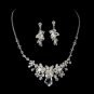 Silver Swarovski Rhinestone Floral Necklace Earring Set
