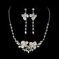 Silver Pearl Rhinestone Floral Necklace Earring Set