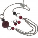 Chicos NEW Silver Burgundy Necklace Earrings Set