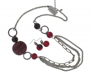 Chicos NEW Silver Burgundy Necklace Earrings Set