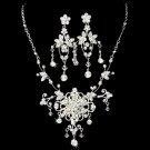 Silver Swarovski Rhinestone Flower Necklace Earring Set