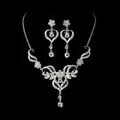 Silver Rhinestone Heart Necklace Earring Set