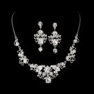 Silver Rhinestone Crystal Vine Necklace Earring Set