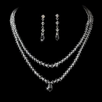 Silver Layer Swavorski Rhinestone Necklace Earring Set