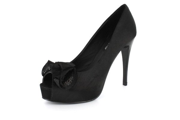 New Black Satin Open Toe Platform Pump High Heels Shoes