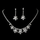 Silver Swarovski Crystal Flower Necklace Earring Set