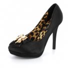 New Black Satin Rhinestone Bow Pumps High Heels Shoes