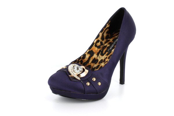 New Purple Satin Gold Heart Pumps High Heels Shoes