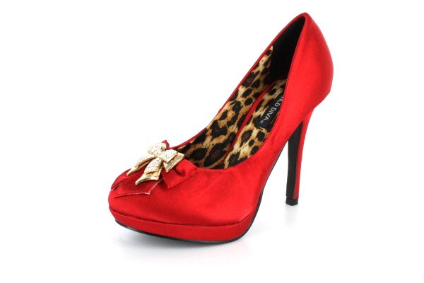 red satin high heel shoes
