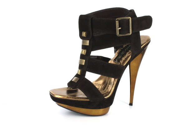 New Brown Velvet Gold Platform High Heels Shoes