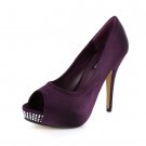 New Purple Satin Rhinestone Pump High Heels Shoes