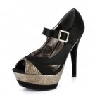 New Black Satin Peep Toe Platform High Heels Shoes