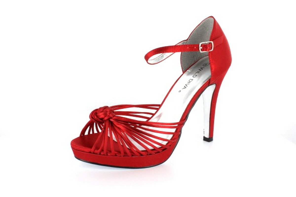 NEW Red Satin Knotted Straps High Heels Shoes