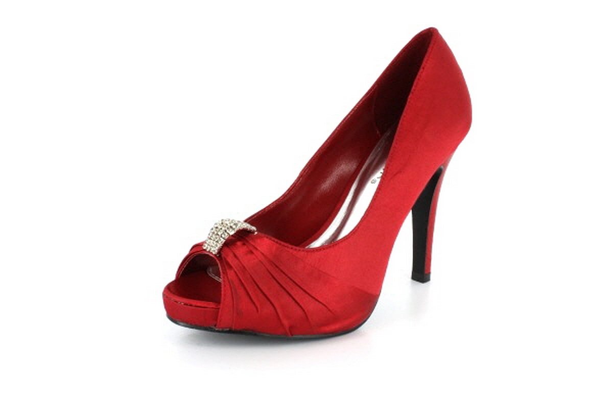 NEW Red Satin Rhinestone High Heels Pumps Shoes