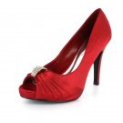 NEW Red Satin Rhinestone High Heels Pumps Shoes