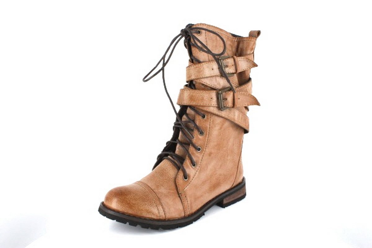 NEW Camel Buckle Womens Designer Combat Boots