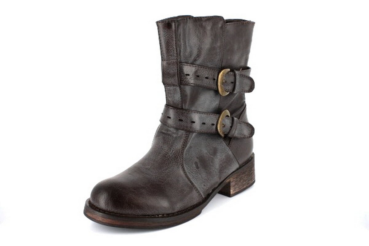 NEW Brown Buckle Womens Moto Ankle Boots Shoes