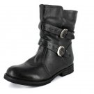 NEW Black Buckle Womens Moto Ankle Boots Shoes