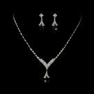 Silver Black Rhinestone Crystal  Necklace Earring Set