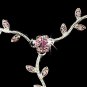Silver Pink Floral Crystal Necklace Earring Set