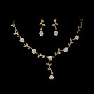 Gold Clear Floral Crystal Necklace Earring Set