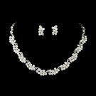 Silver Clear Rhinestone Wedding Necklace Earring Set