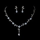 Silver Light Blue Floral Crystal Necklace Earring Set