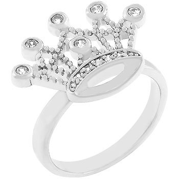 NEW White Gold Zilver CZ Crown Design CZ Ring