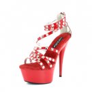Red Strappy Studded Platform High Heel Shoes