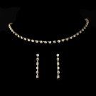 Gold Rhinestone Single Row Choker Necklace Earring Set