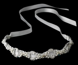 Swarovski Crystal Pearl Ivory Ribbon Headband Tiara