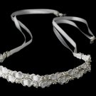Silver Rhinestone Pearl White Ribbon Headband Tiara